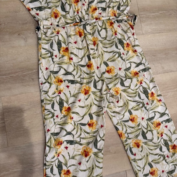 Kensie Jeans 100% Linen Floral Print Jumpsuit Relaxed Boho Lagenlook Sz Large - Picture 11 of 12
